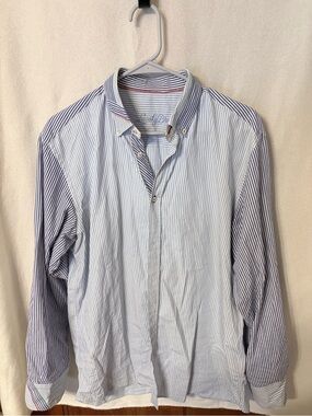 Lansky Bros Men's Dress Shirt Size L Blue White Pinstripe